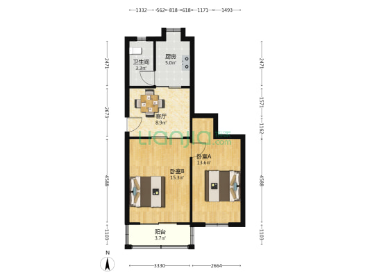 燃气小区 2室1厅1卫 64平方