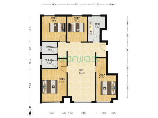 此房是二期楼    王位置，采光不受影响，视野开阔-户型图