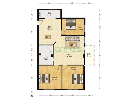 思景大楼 3室2厅1卫 120平方