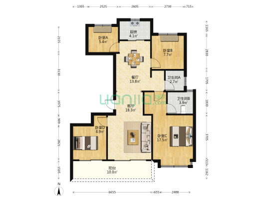 祥生万达建设澄境 4室2厅2卫 127平方