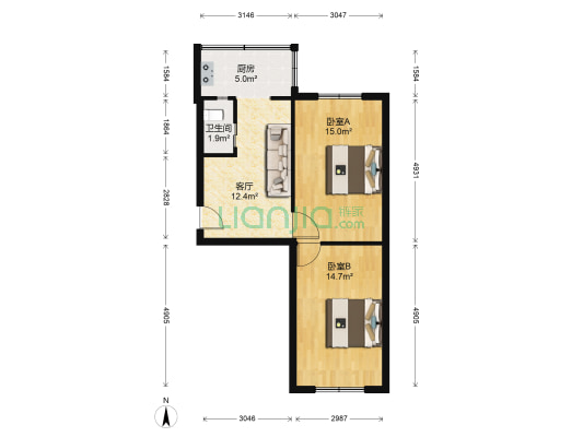大北关街8 2室1厅1卫 65平方