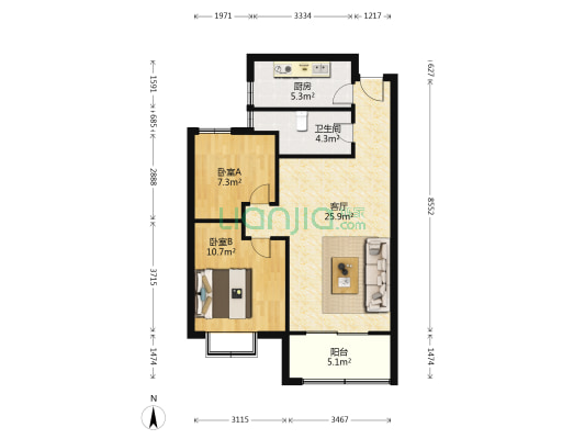 文华珺悦 2室1厅1卫 87平方