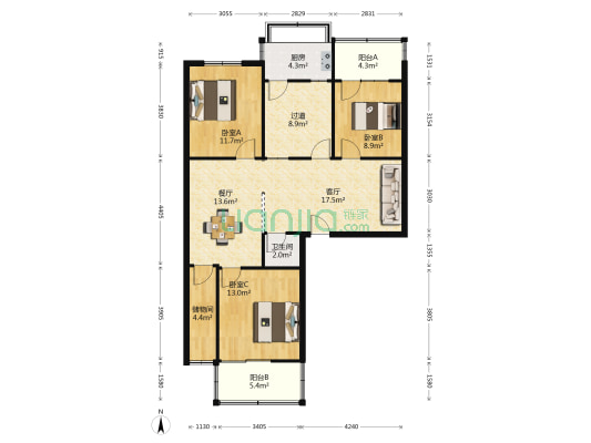 丰乐路13号 3室2厅1卫 105平方