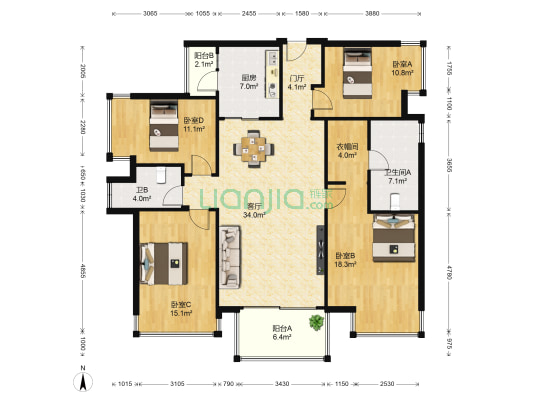荣和公园大道 4室1厅2卫 141平方