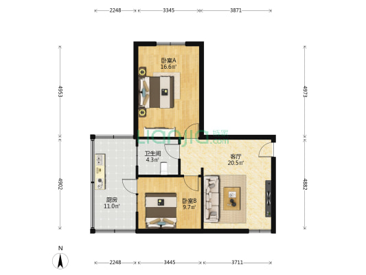 玉门街195-209号 2室1厅1卫 66平方