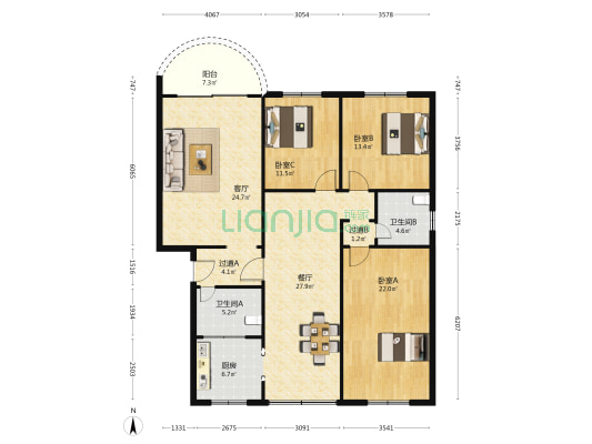 医卫巷1号 3室2厅2卫 135平方