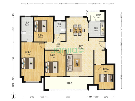 张家港天璞花园 4室1厅2卫 138平方