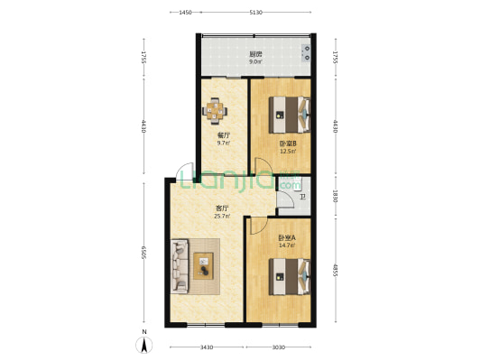 万基小区 2室2厅1卫 96平方