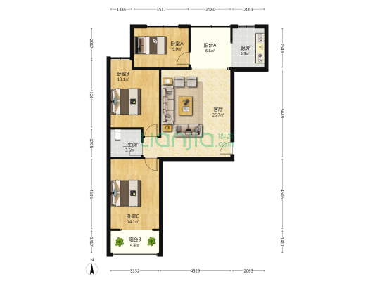 小安舍南区 3室1厅1卫 111平方