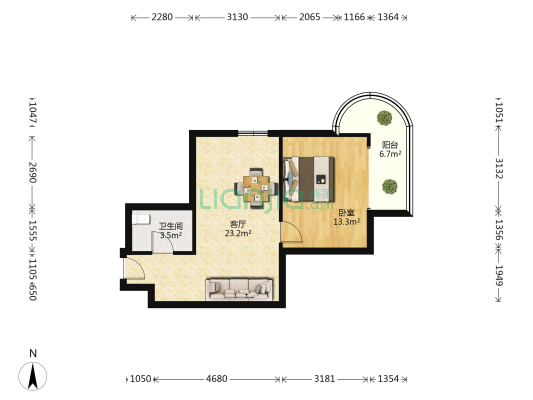 外滩新城 1室1厅1卫 62平方
