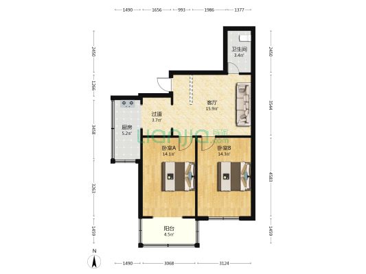 建材宿舍 2室1厅1卫 73平方