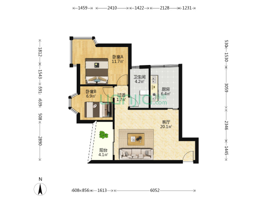 翠拥华庭一期 2室1厅1卫 64平方