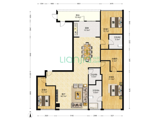 杭州高德置地广场 3室1厅3卫 209平方