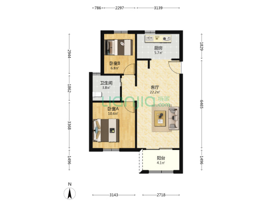佘北家园木荷苑 2室1厅1卫 76平方