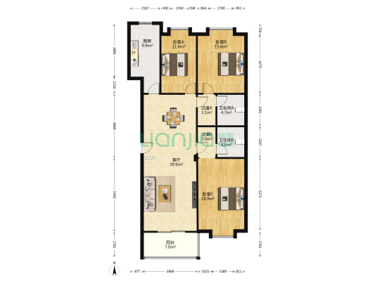 雁京家园 3室1厅2卫 149平方