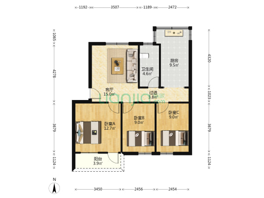 文锦渡海关二院 3室1厅1卫 77平方