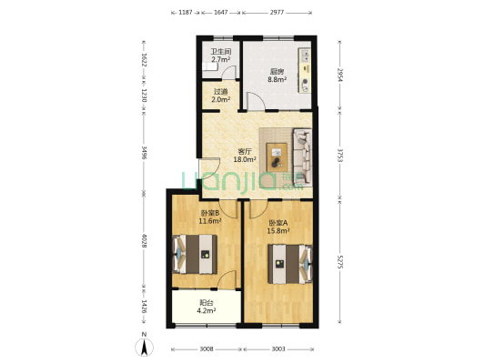 工业组团 2室1厅1卫 83平方