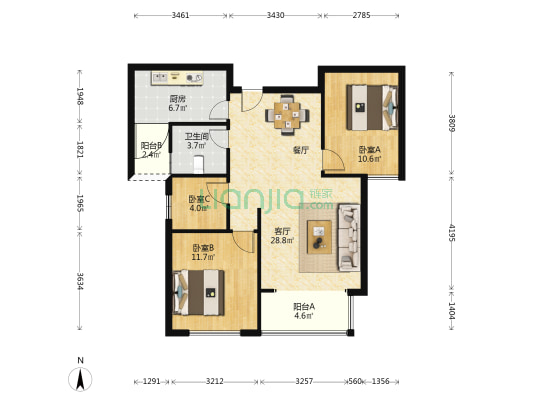 东城半岛悦府 3室1厅1卫 98平方
