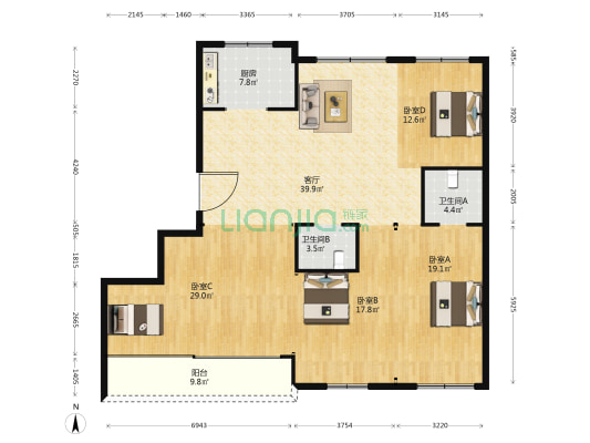 清远路227号 4室1厅2卫 169平方