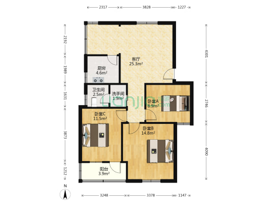 油车路995号 3室1厅2卫 94平方