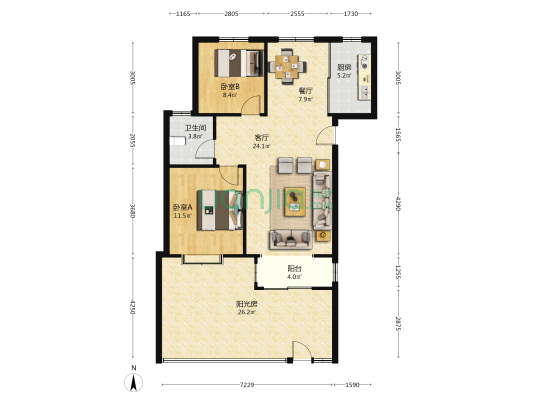 中建城四期 2室2厅1卫 97平方