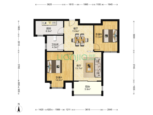 广厦天都城天星苑 2室2厅1卫 89平方