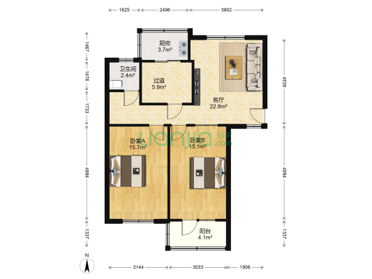 工商家园 2室1厅1卫 66平方