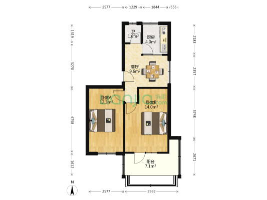 兰州畜牧与兽药研究家属院 2室1厅1卫 49平方