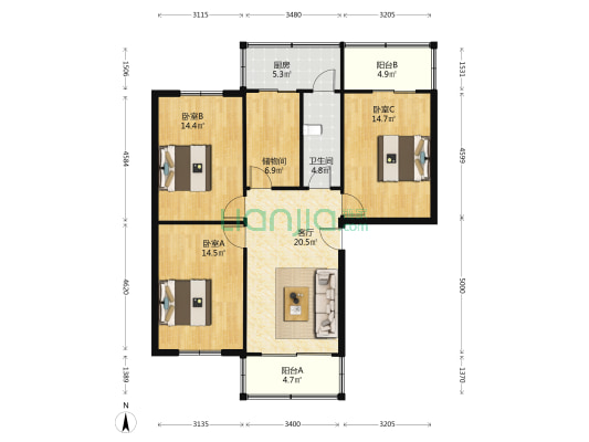栅子街3号 3室1厅1卫 99平方