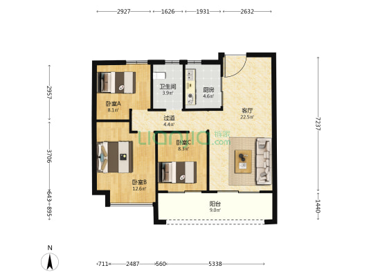 睦华名庭 3室1厅1卫 90平方