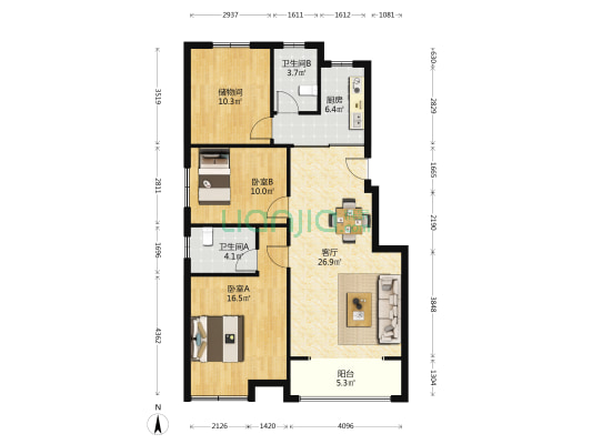 中交荣域A区 2室1厅2卫 101平方