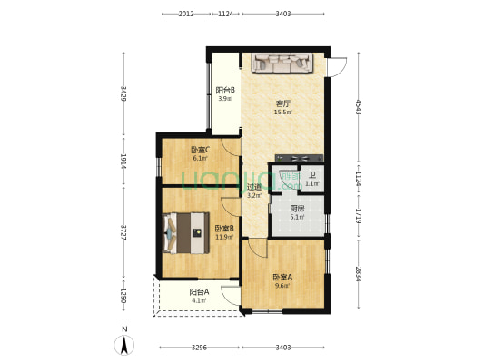 桃园新村 3室1厅1卫 69平方