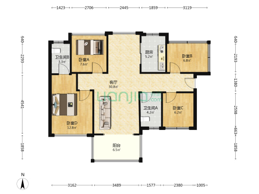 红树南庭 4室1厅2卫 97平方