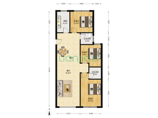 万林府贰号院 3室1厅2卫 116平方