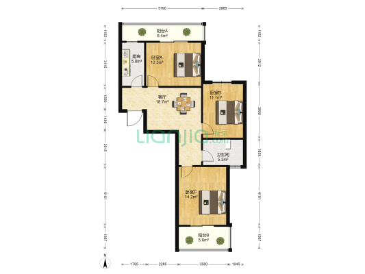 明月嘉苑三区 3室1厅1卫 98平方