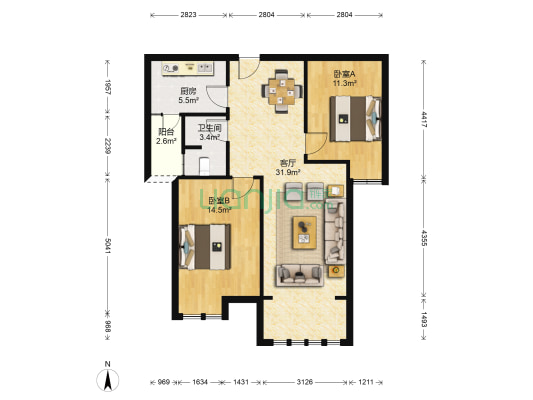 金星和园四期 2室1厅1卫 85平方