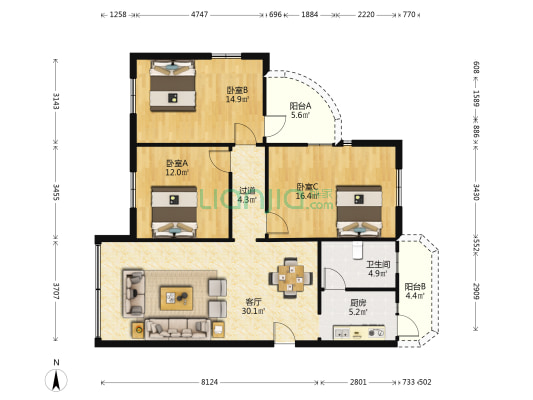 伟业商住大楼 3室1厅1卫 110平方
