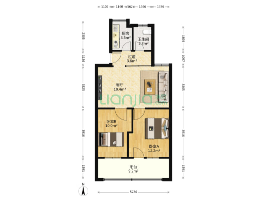 联运公司宿舍 2室1厅1卫 69平方