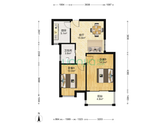 鸿桥苑 2室1厅1卫 75平方