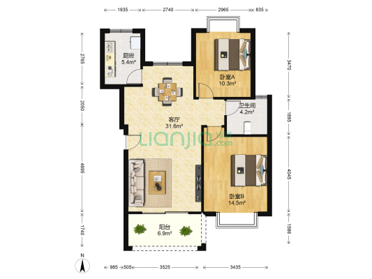 祥和园 2室1厅1卫 90平方