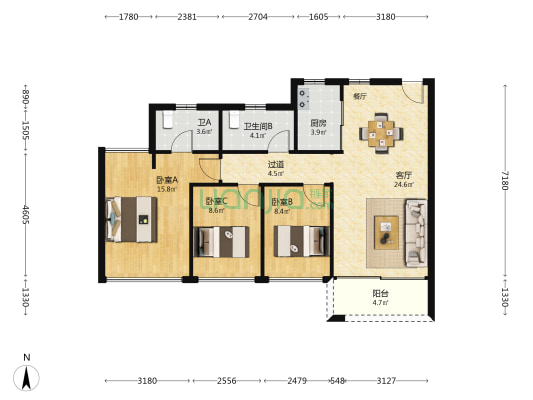 金湾宝龙城二期 3室1厅2卫 99平方