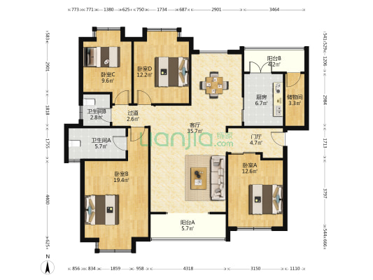 城市高度 4室1厅2卫 132平方