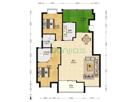 融侨江南水都杰座西区 2室1厅2卫 126平方