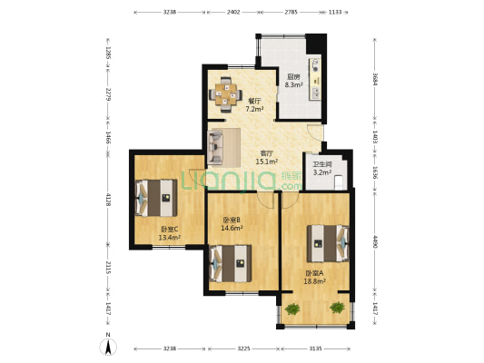 玄坛弄 3室2厅1卫 91平方