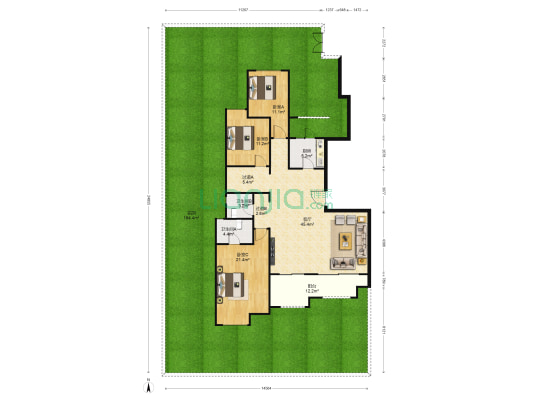 国美江天御府 3室1厅2卫 148平方