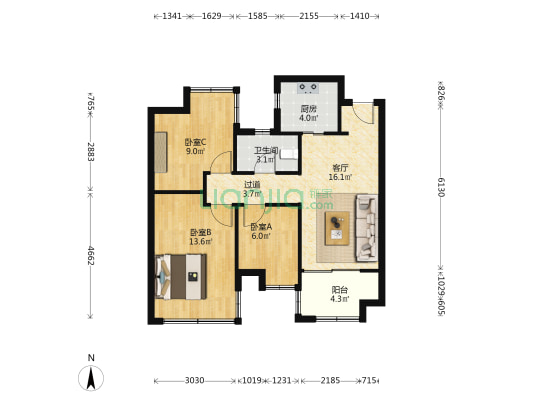 融侨天越中区 3室1厅1卫 78平方