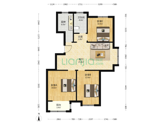 哈罗城南区 3室1厅1卫 105平方