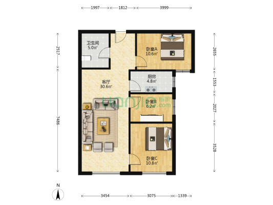 新干线精装修三居室 精装未住 看房随时-户型图