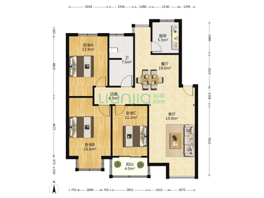 凤凰城(龙亭区) 3室2厅1卫 128平方
