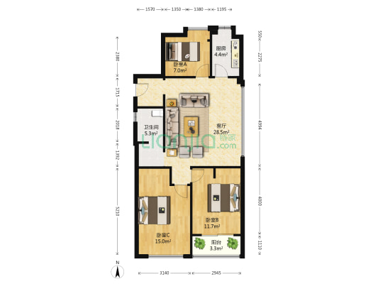 西溪永乐城 3室1厅1卫 89平方